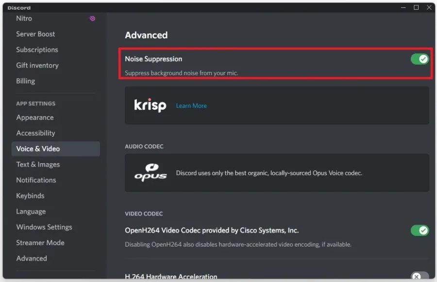 Advanced Voice Settings > Noise Suppression