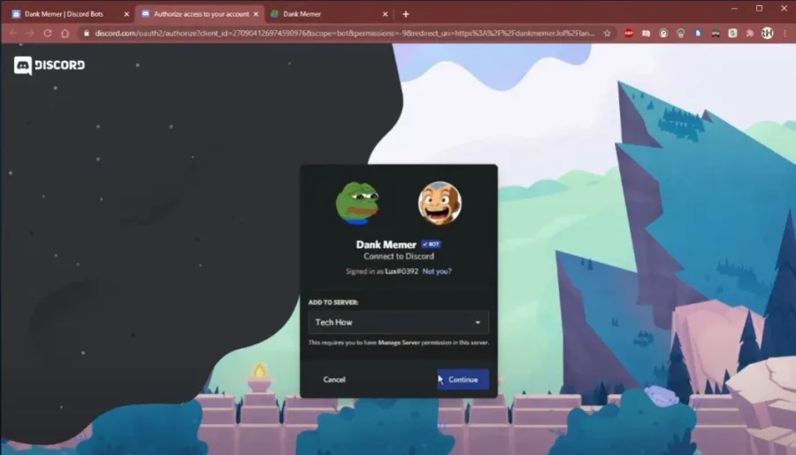 Allow Dank Member bot to connect to your Discord server