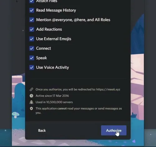 mee6 discord bot authorization