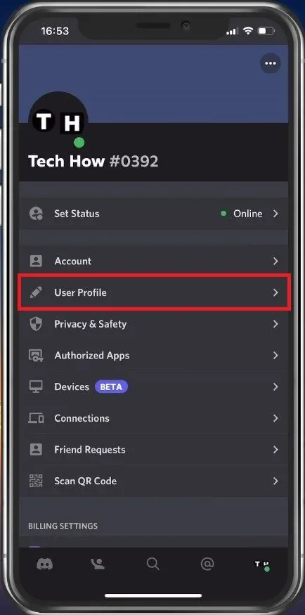 Discord mobile > User Profile