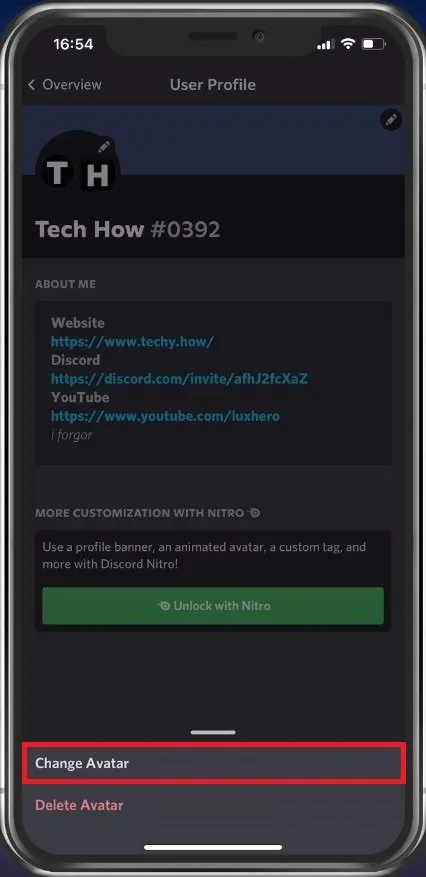 User Profile > Change Avatar