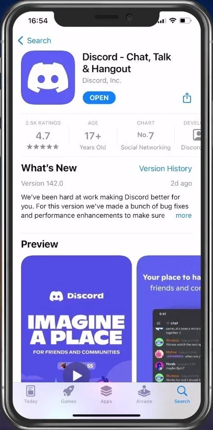 App Store > Discord > Update