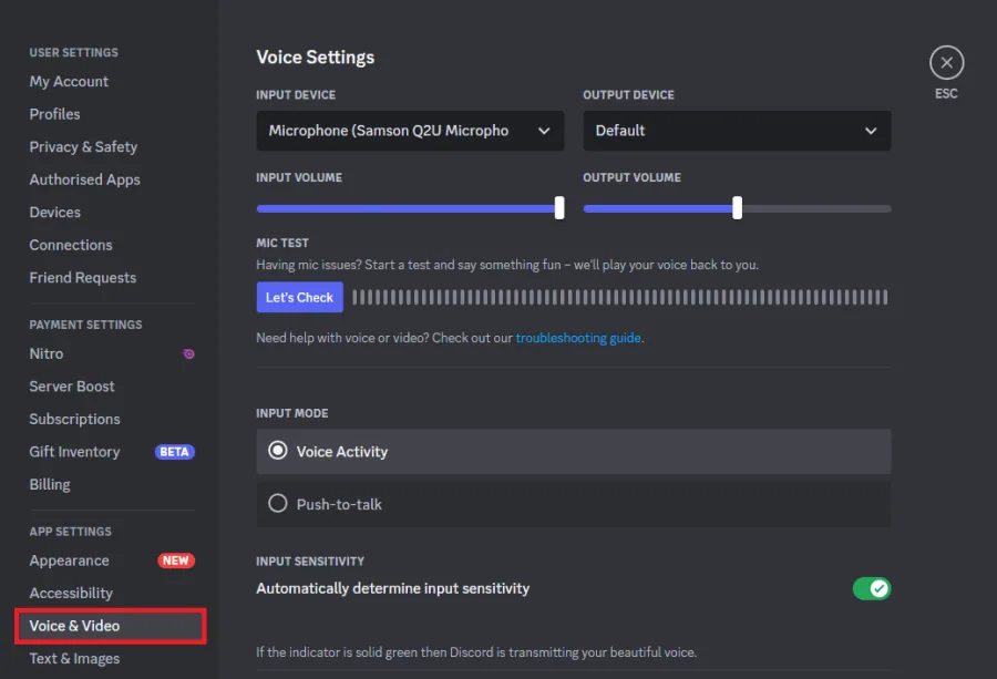 discord voice settings