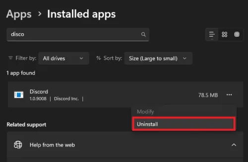 uninstall discord