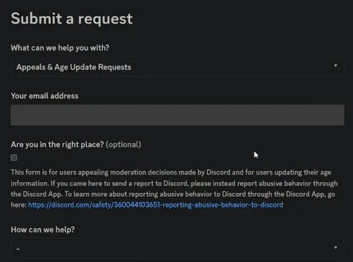submit a request discord