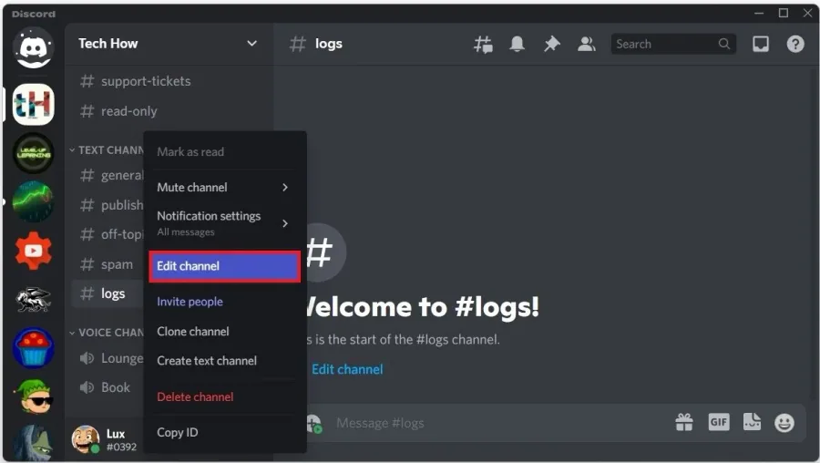 Discord Server > Edit Channel