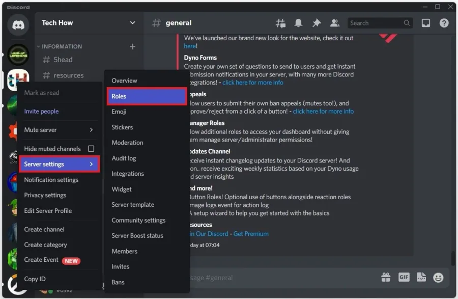 Discord Server Settings > Roles