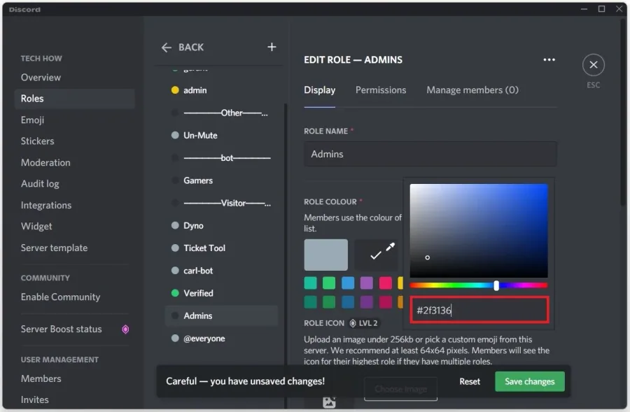 Use the correct color hex code to make the role category color invisible