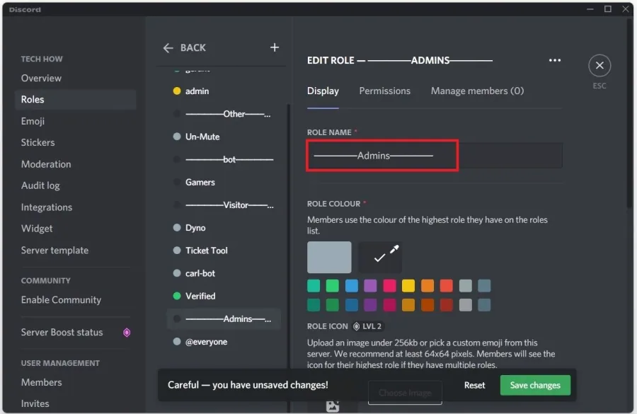 Insert the special character into the role name to create a role divider