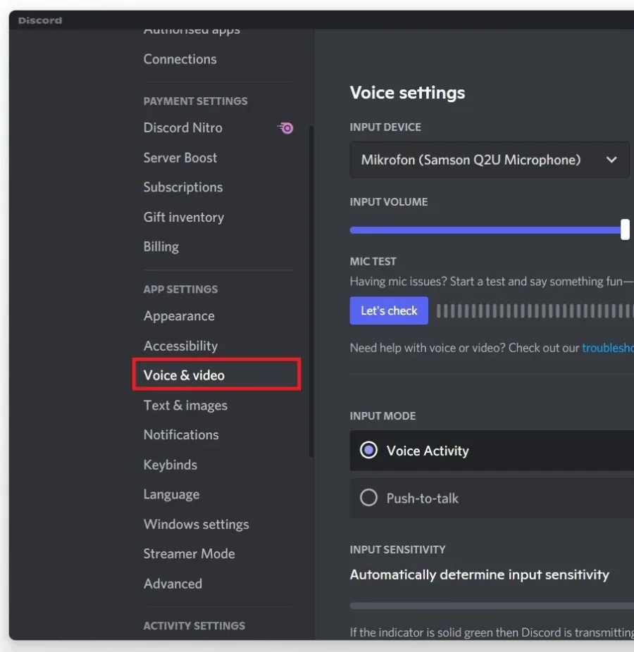 Discord User Settings > Voice & Video