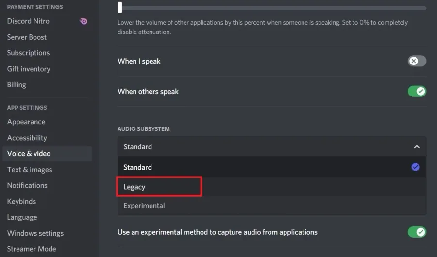 Discord User Settings > Voice & Video > Audio Subsystem