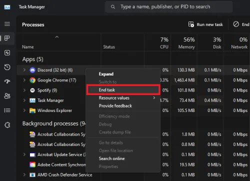 end the discord task in task manager