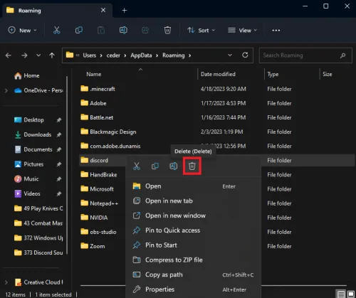 delete the discord folder
