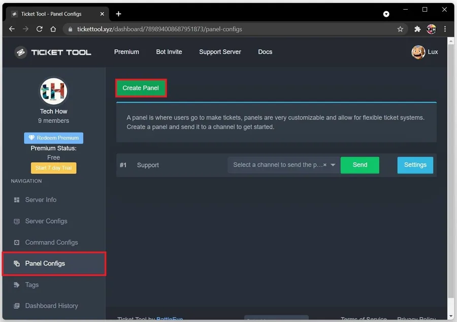 Create a new configuration panel