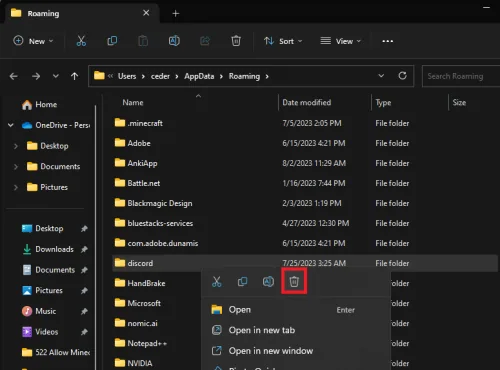 delete discord folder