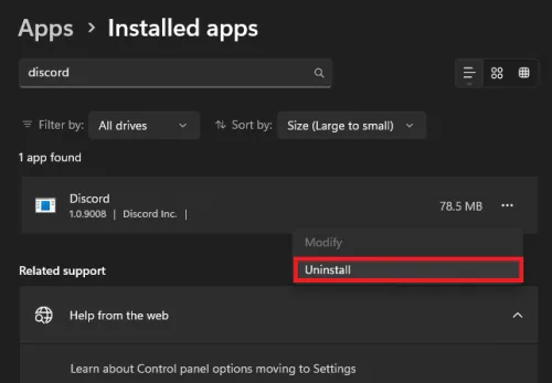 uninstall discord