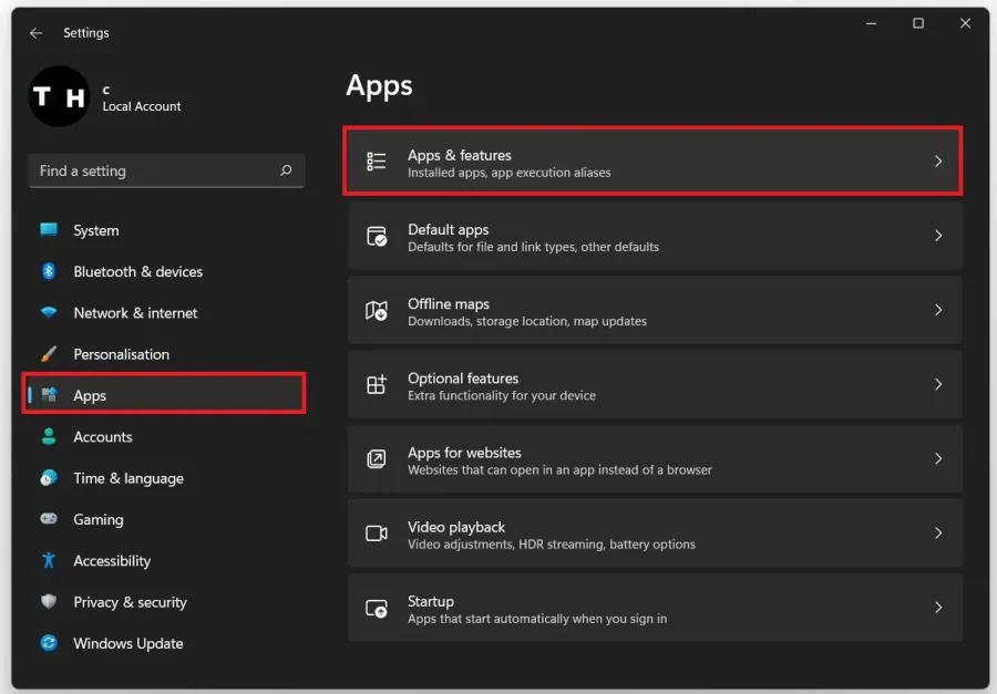 Windows Settings > Apps > Apps & Features