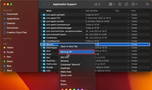 Application Support > discord > Move to Bin