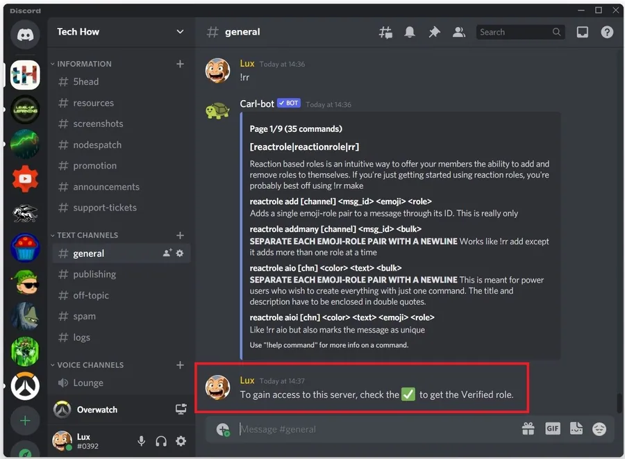 Write a message, such as: “To gain access to this server, check the (checkmark) t…