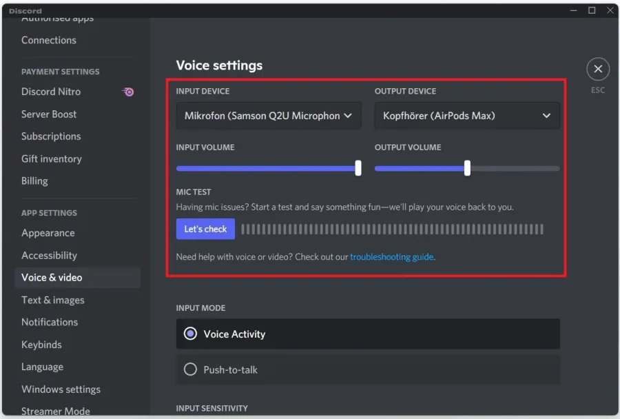 Discord Voice & Video Settings > Voice Settings
