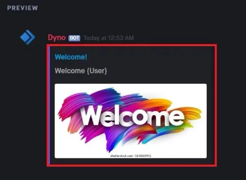 Preview the created welcome message for new Discord server members