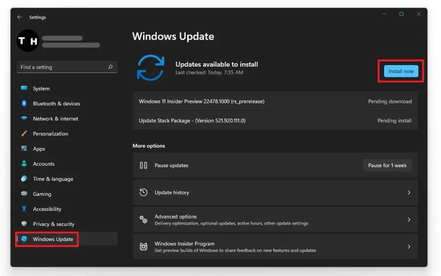 Windows Settings > Windows Update