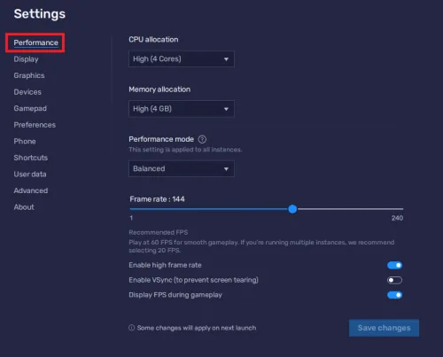 bluestacks performance settings