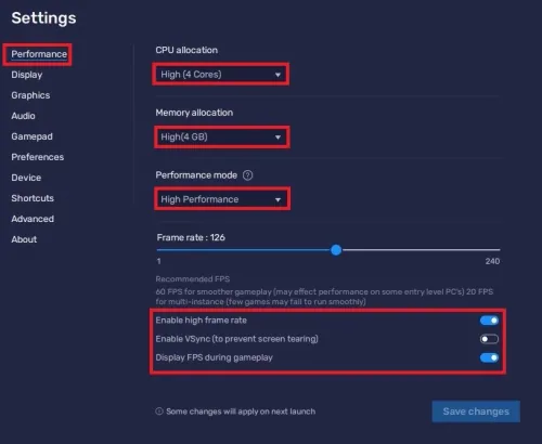 BlueStacks Performance Settings