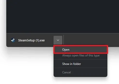 Open the SteamSetup.exe installer