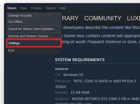 Steam > Settings