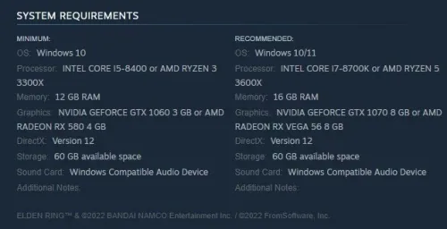Elden Ring System Requirements