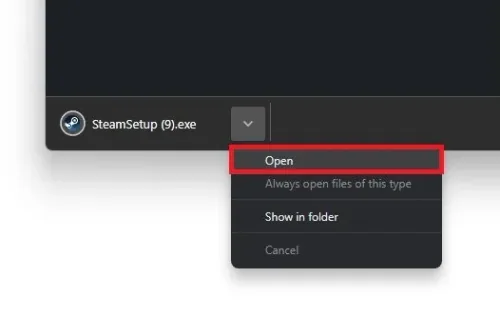 Open the Steam Setup installer