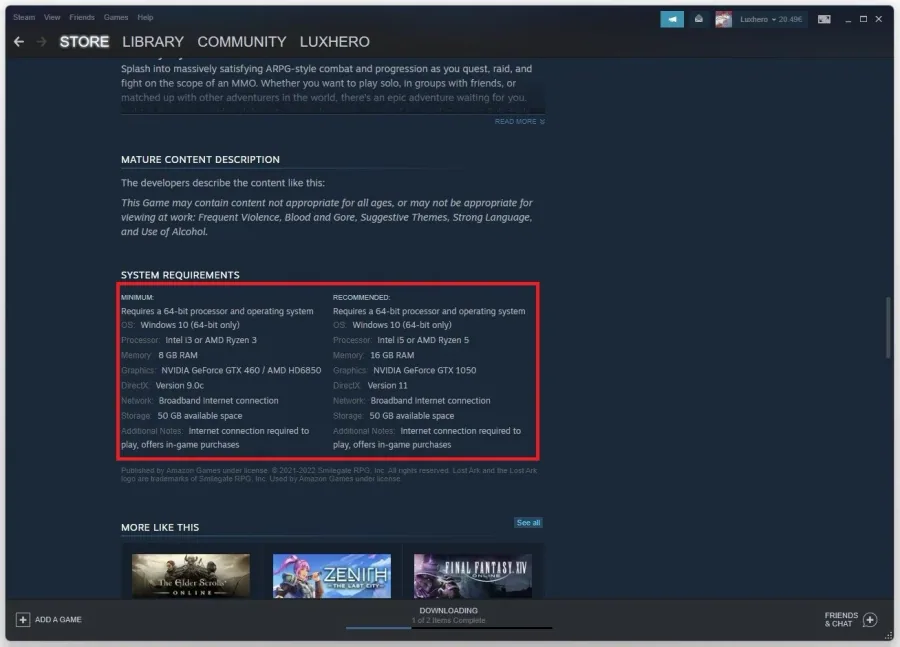 Lost Ark System Requirements for Windows