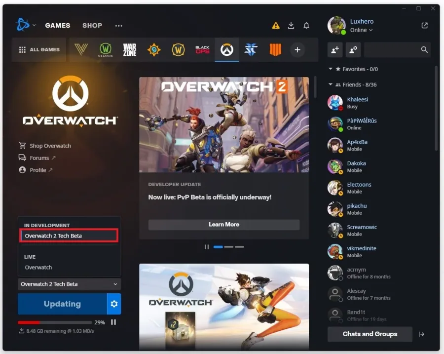 Battle.net launcher > Download Overwatch 2