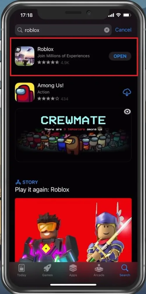 App Store > Roblox