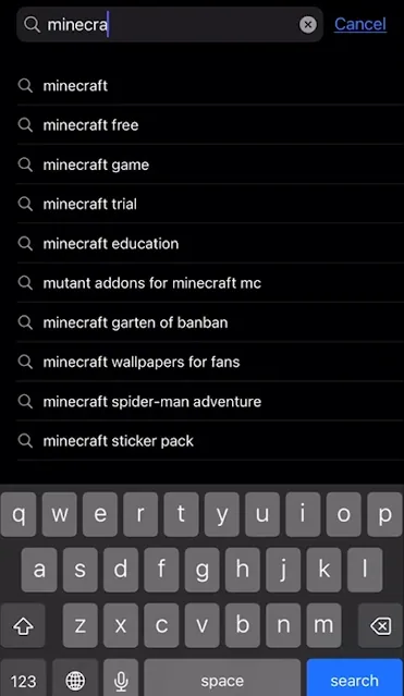 search for minecraft in app store