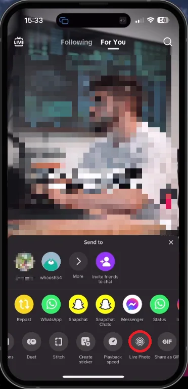 share the tiktok as live video