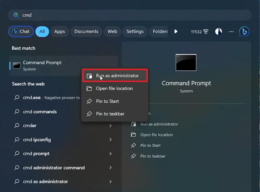 run cmd as admin