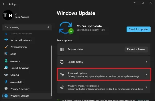 Windows Settings > Windows Update > Advanced Options