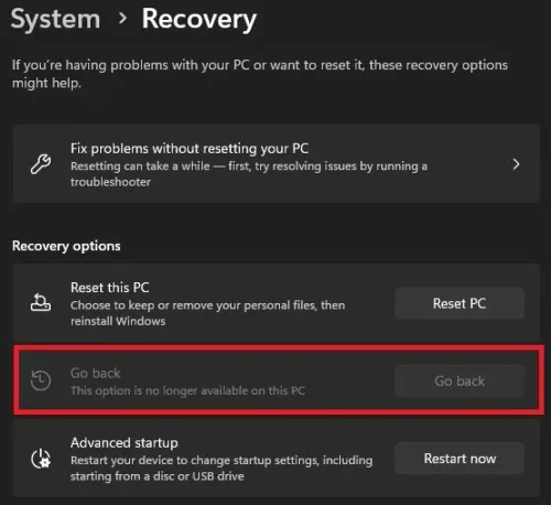System Settings > Recovery > Go back