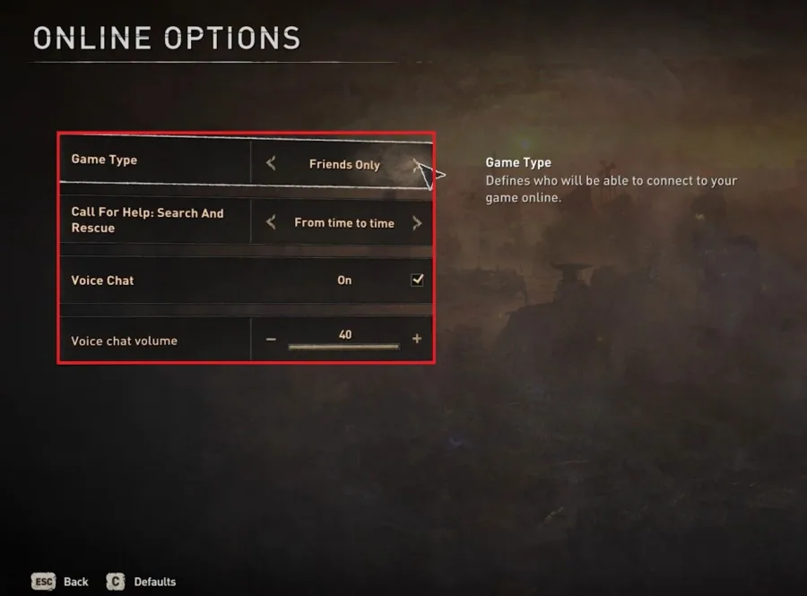 Dying Light 2 > Online Menu > Online Options