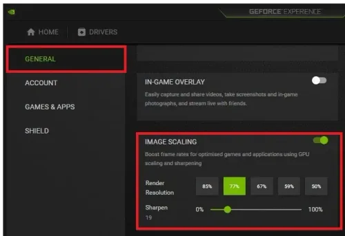 GeForce Experience > General Settings > Image Scaling