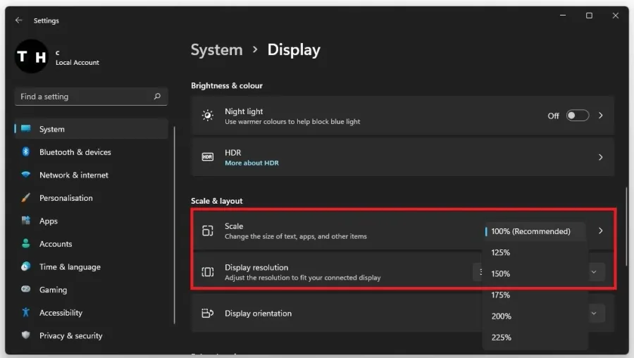 Windows Settings > System > Display > Scale & Layout