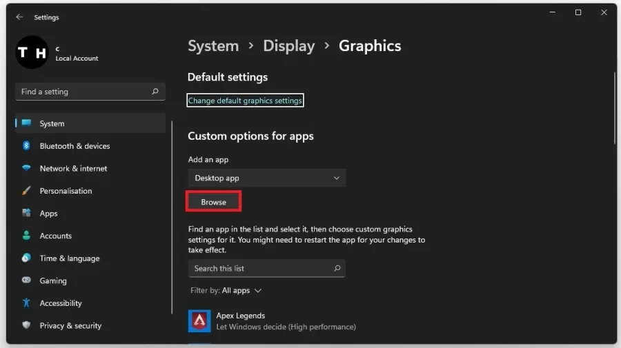 System Settings > Display > Graphics