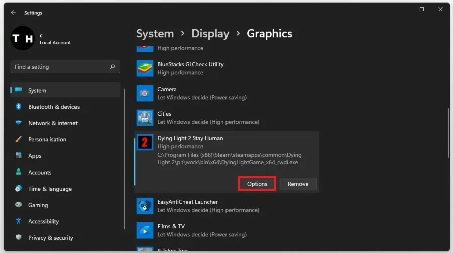 Graphics Settings > Graphics Preference > High Performance
