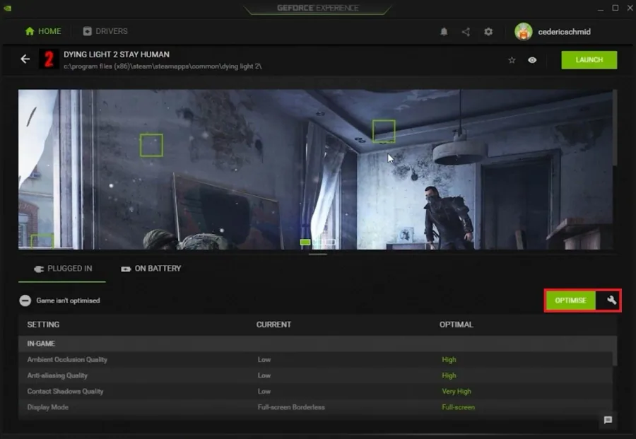 GeForce Experience > Home > Dying Light 2 > Custom Settings