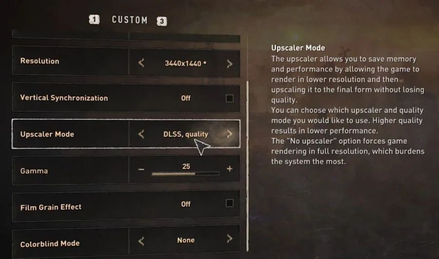 Dying Light Settings > Video > Upscaler Mode