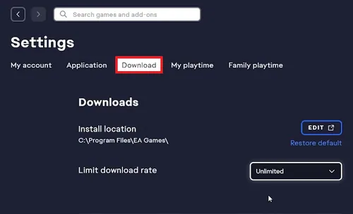 ea app download settings