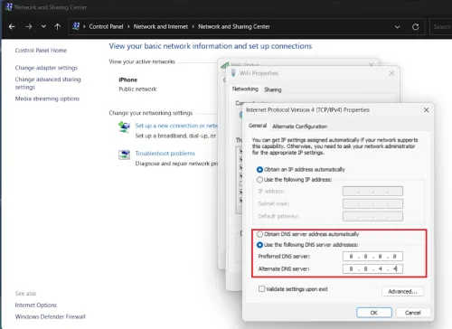 change dns settings