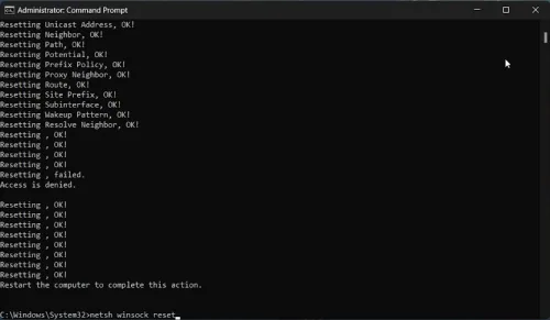 reset network connection